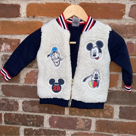 Disney Junior Mickey Mouse Sherpa coat Jacket Mickey Donald Duck Pluto Size 3T - Picture 1 of 8